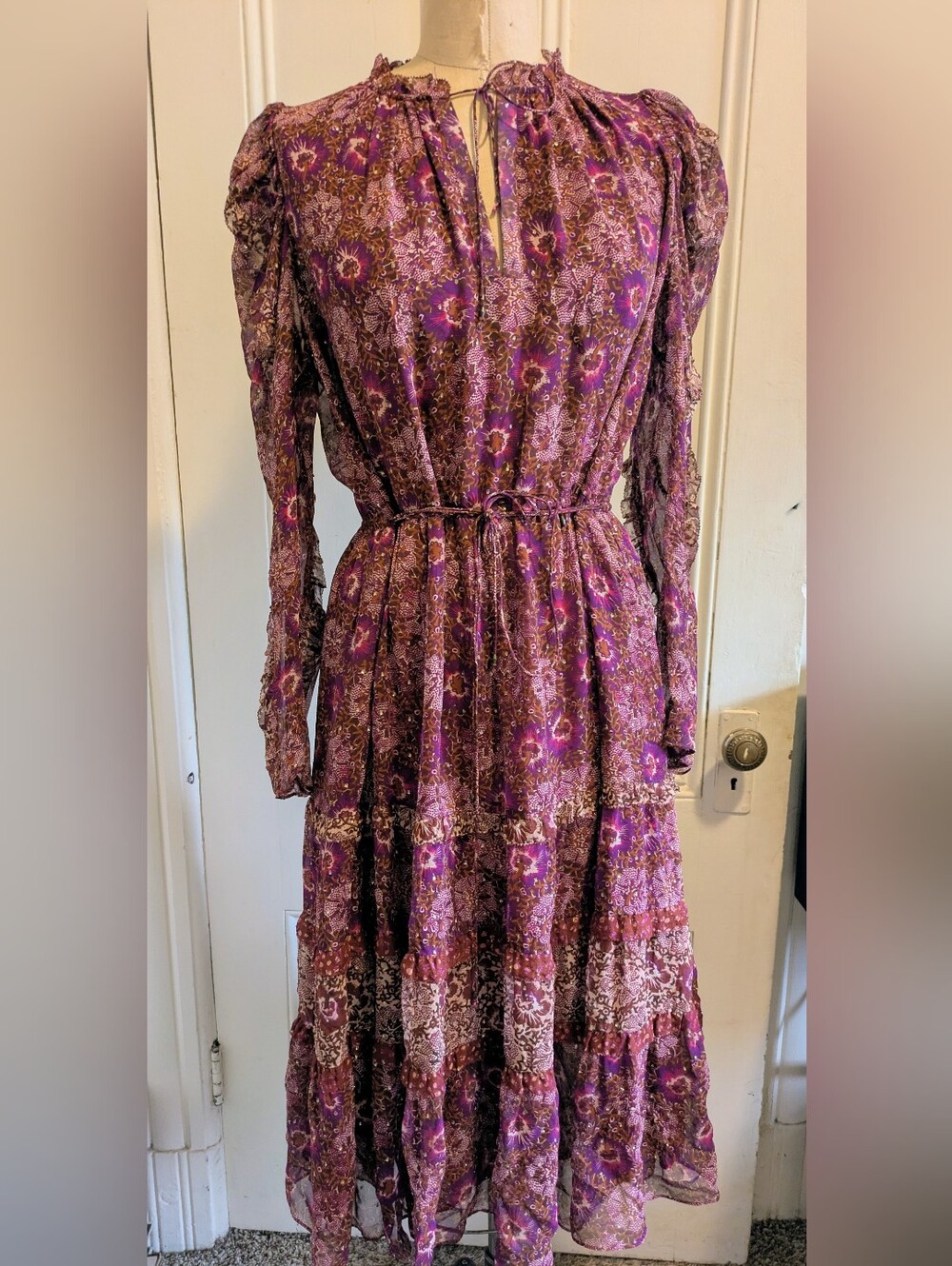 Ulla Johnson Floral Tiered Long Sleeve Midi Dress